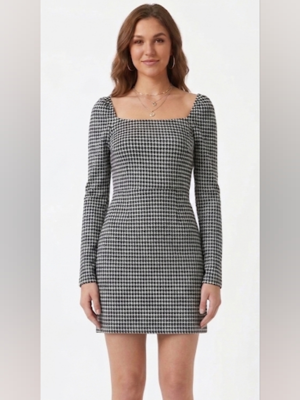 Mi ami Monochrome Houndstooth Long Sleeve Dress Size M